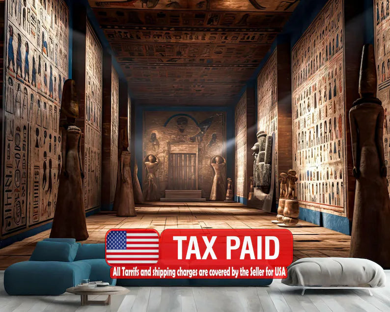 Egyptian Temple Mural, Pharaohs, Hieroglyphics