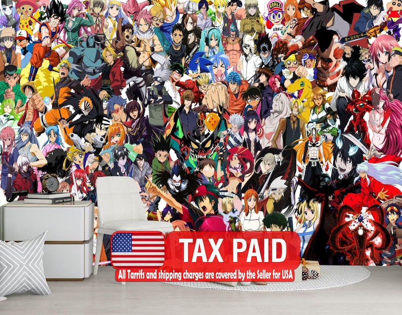 Anime Collage Wallpaper Mural, Famous Characters