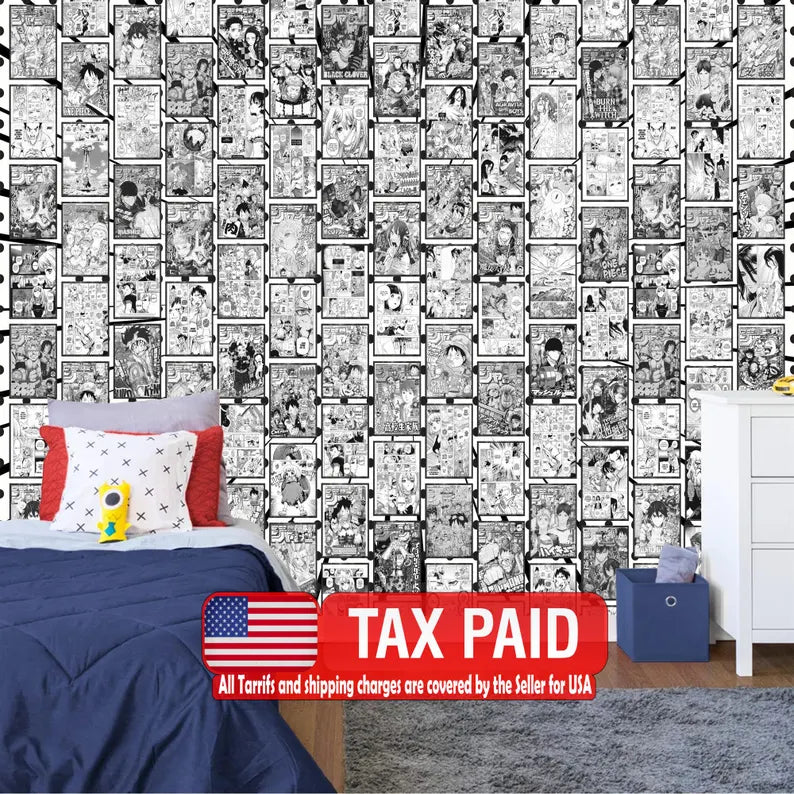 Anime Manga Collage Wallpaper, Black and White