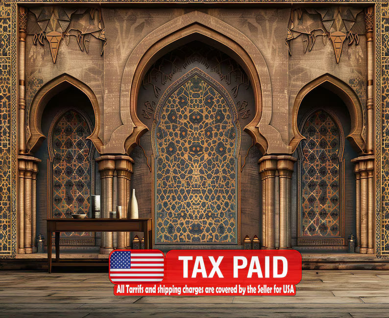 Islamic arches wallpaper mural featuring ornate Arabian Nights design with intricate geometric patterns and warm tones
