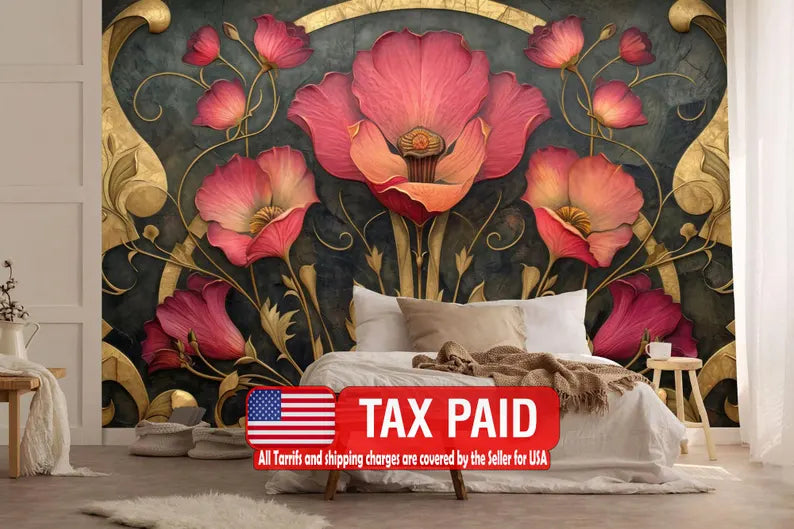 Art Nouveau Floral Wallpaper Mural Art Print