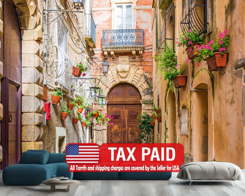 Positano Italy Cafe Street Scene Wallpaper Mural