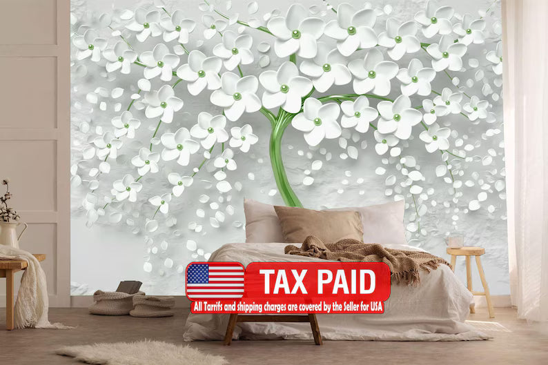 3D Floral Tree Wall Mural Art Print