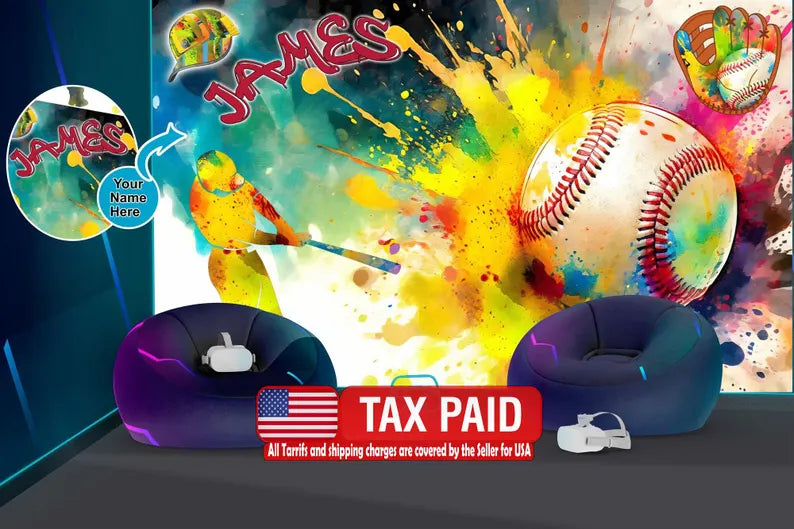 Baseball Boys Room Wallpaper, Gaming Kids Room Decor wallpaper mural showing the full design clearly for modern interior wal