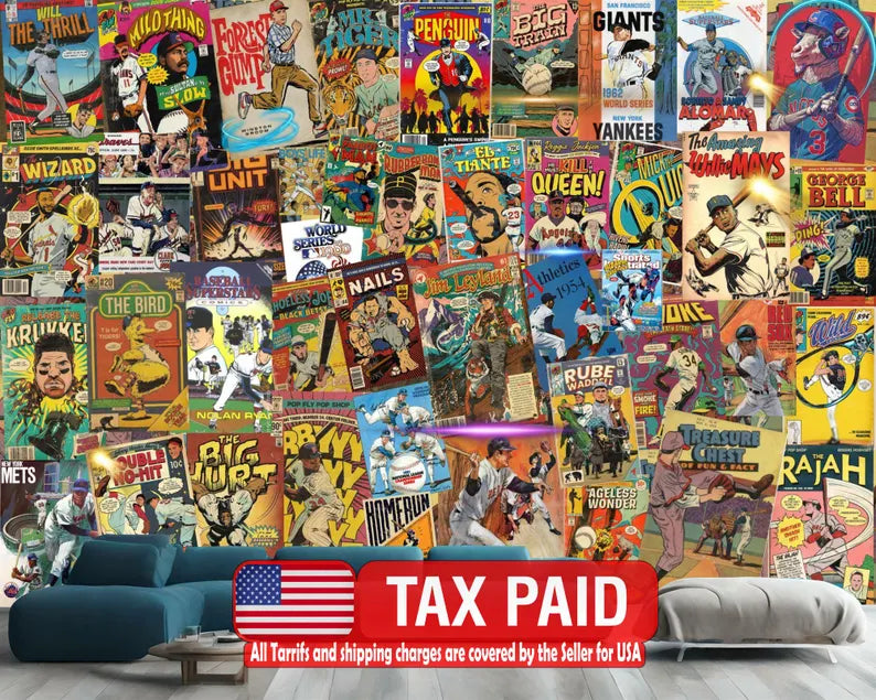 Baseball Comic Book Cover Wallpaper Mural