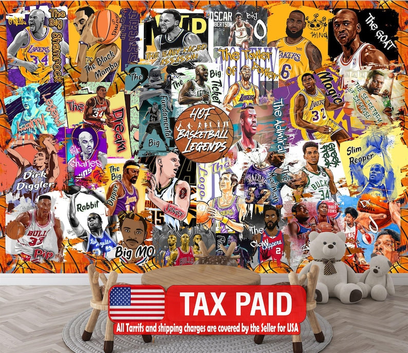 Basketball Legends Wallpaper Mural Boys Room Decor