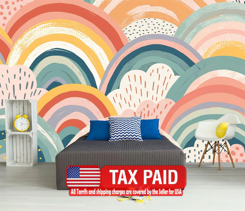 Boho Rainbow Wallpaper Mural | Pastel Nursery Decor