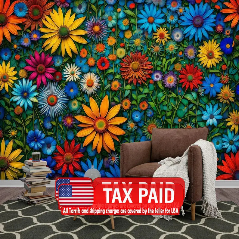 Floral Blossom Wall Mural, Colorful Spring Art Print