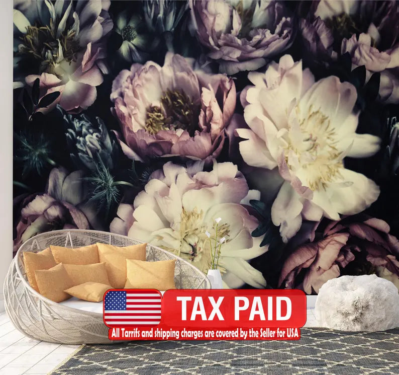 Vintage Peonies Wallpaper Mural Art Print