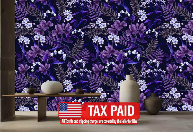 Purple Floral Bouquet Wallpaper Art Print