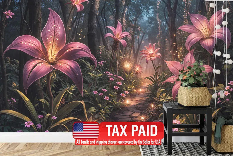 Enchanted Forest Flower Wall Mural Art Print