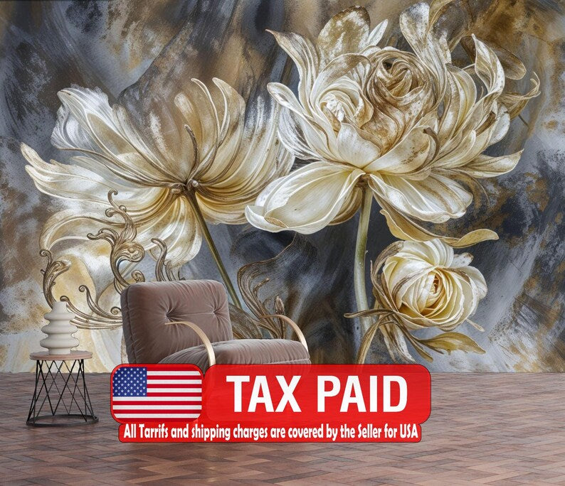 Baroque Peonies Wallpaper Mural, Rich Colors Gift
