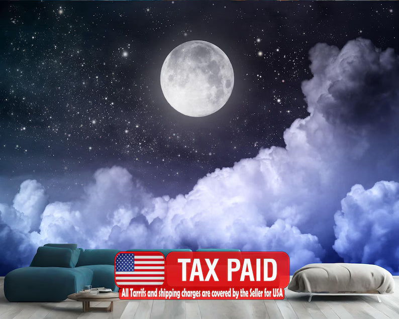 Moon & Stars Wall Mural Gift Art Print