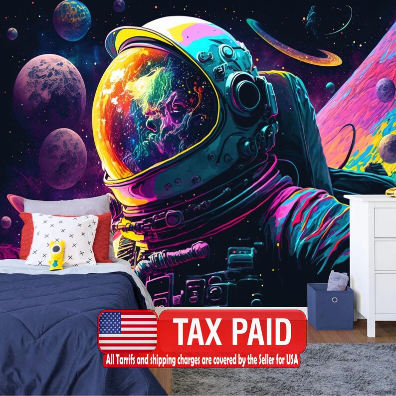 Psychedelic Space Wallpaper Mural, Kids Room Decor