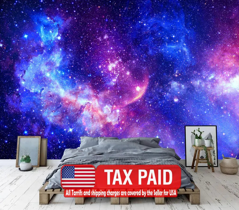 Galaxy Stars Peel and Stick Wall Mural – Violet Azure Space