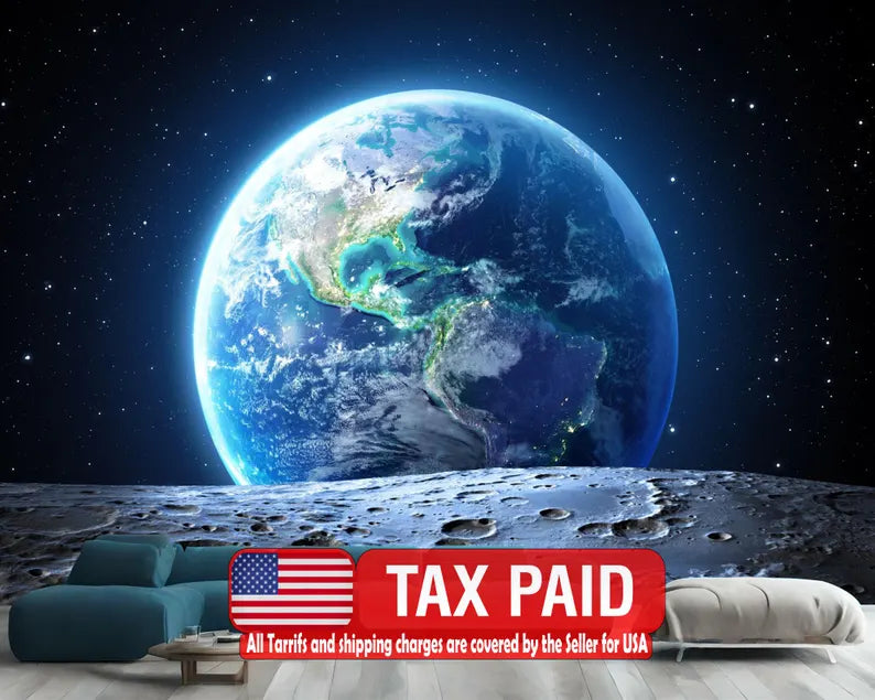 Earth From Moon View Wallpaper Mural Art Print