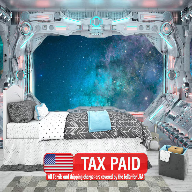 Night Sky Milky Way Forest WallpaperSpaceship Window Wall Mural