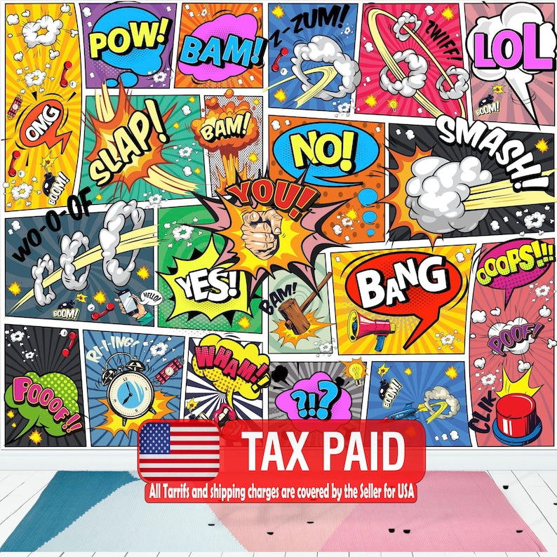 Comic Book Style Wallpaper, Kids Gaming Room Decor