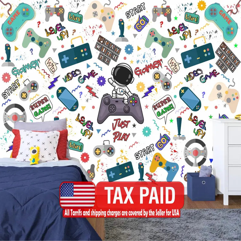 Personalized Gaming Room Wallpaper wallpaper mural showing the full design clearly for modern interior wall decor with rich
