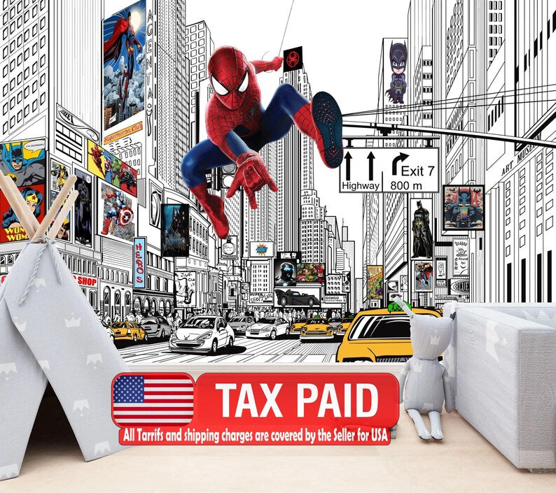 Superhero Comic City Wall Decal Sticker