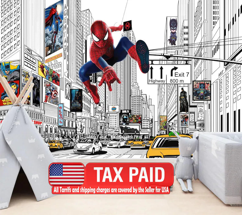 Superhero Comic City Wall Decal Sticker, Kids Room Decor