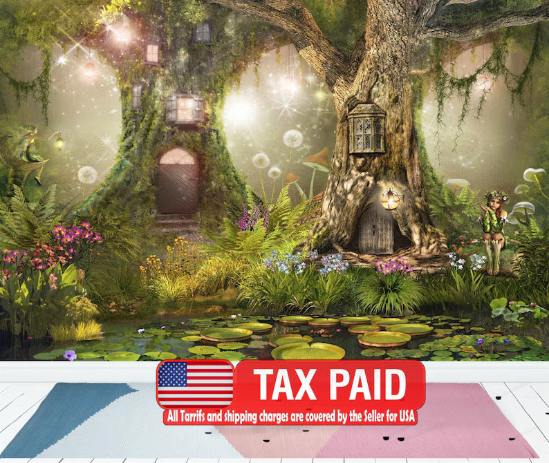Fairy Forest Wallpaper Mural, Enchanted Nursery Decor