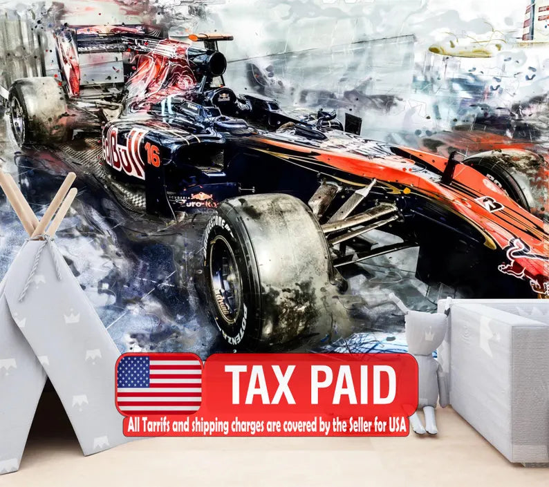 Formula 1 Wallpaper Mural, Abstract Racing Car Art