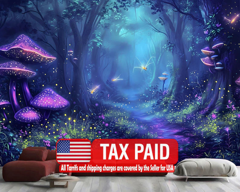 Glowing Forest Wallpaper Mural, Ethereal Nursery Decor