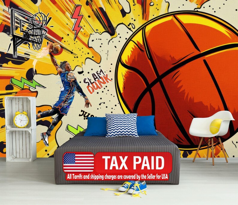 Graffiti Basketball Mural, Urban Gym Decor Art Print