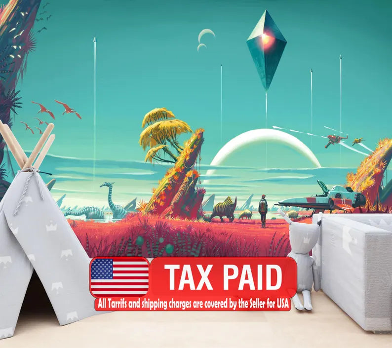 Wallpaper, Creature Spaceship Video Game Wall Mural