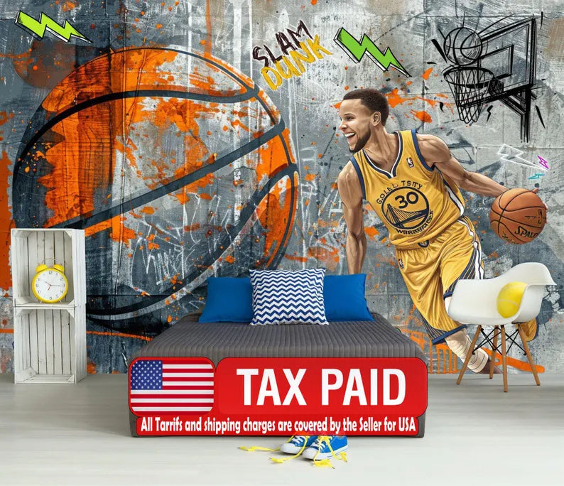 Graffiti Basketball Mural, Urban Gym Decor Art Print
