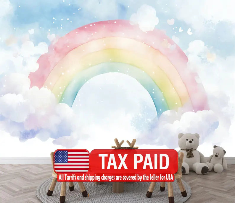 Watercolor Rainbow Nursery Wallpaper Mural wallpaper mural showing the full design clearly for modern interior wall decor wi