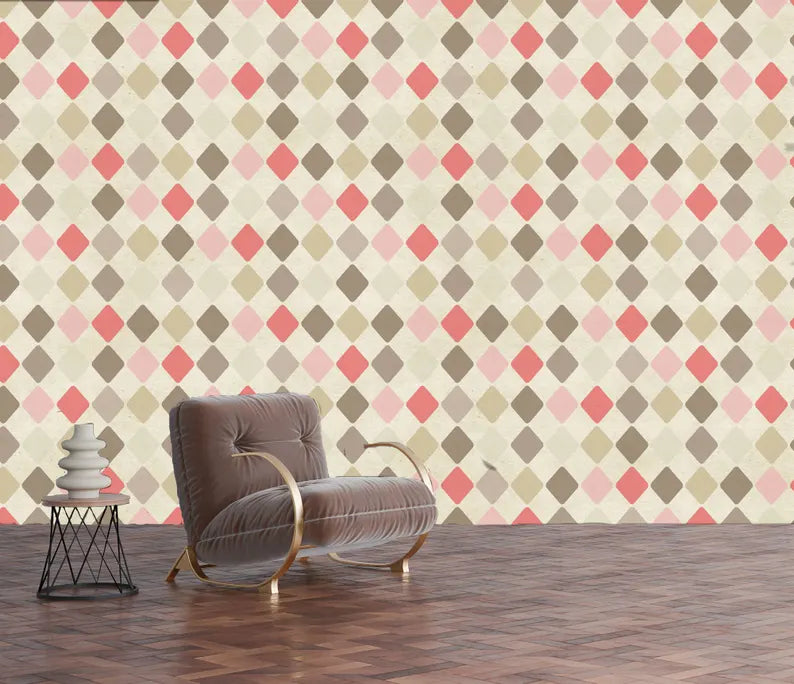 70s Geometric Wallpaper Mural: Retro Diamond