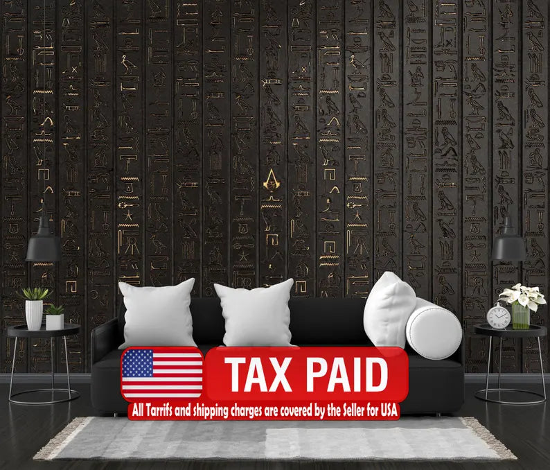Egyptian Hieroglyphic Wall Mural, Golden Symbols