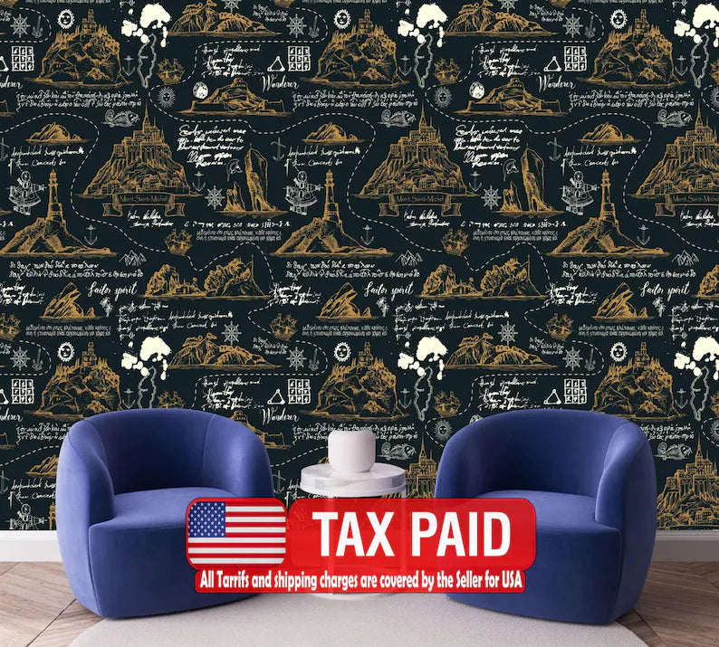Vintage Travel Map Wallpaper Mural Art Print