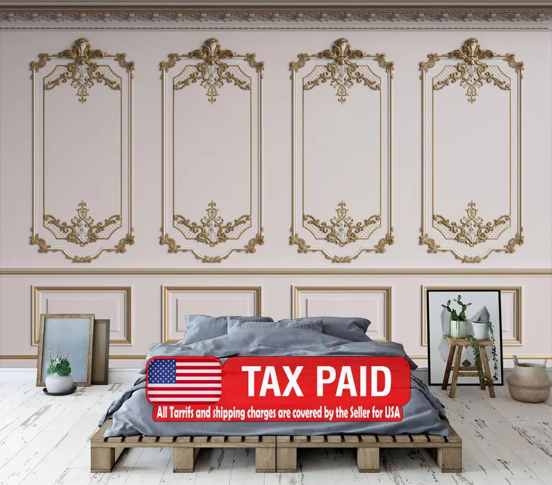 French Frame Ornament Decor, Retro Elegant Wallpaper