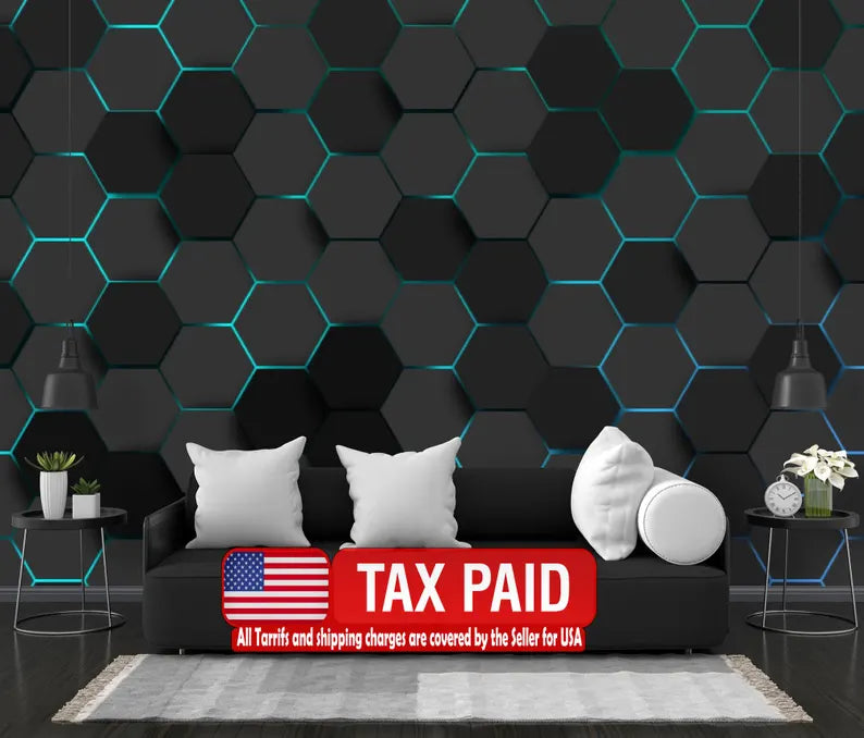 Wallpaper, Hexagonal Gaming Decor Wall Mural, Abstract Art Print