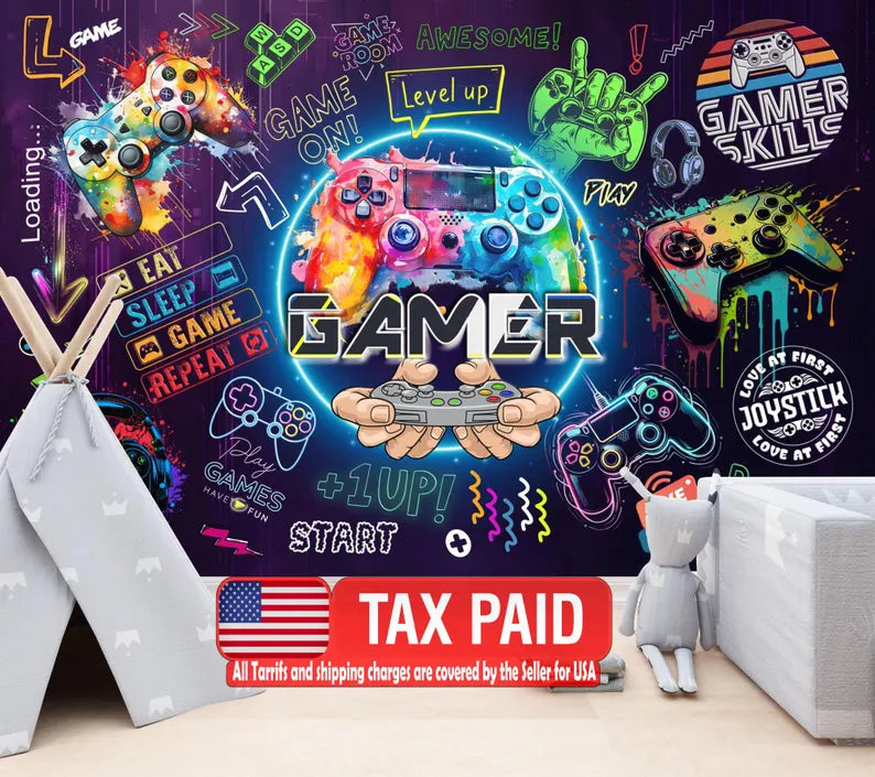Gaming Room Wallpaper Mural, Peel and Stick Wall Decal