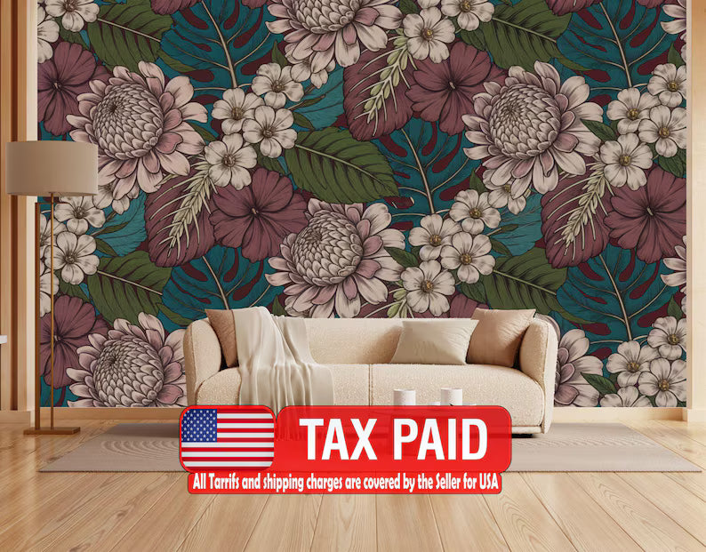 Baroque Peony Wallpaper Mural, Rich Deep Colors Art Print