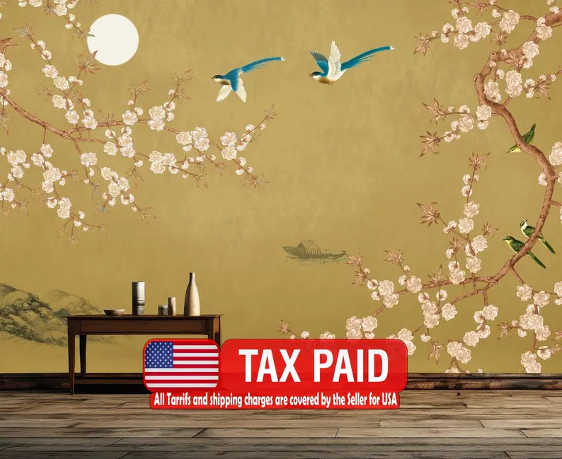 Chinoiserie Wallpaper Birds and Blossoms Mural