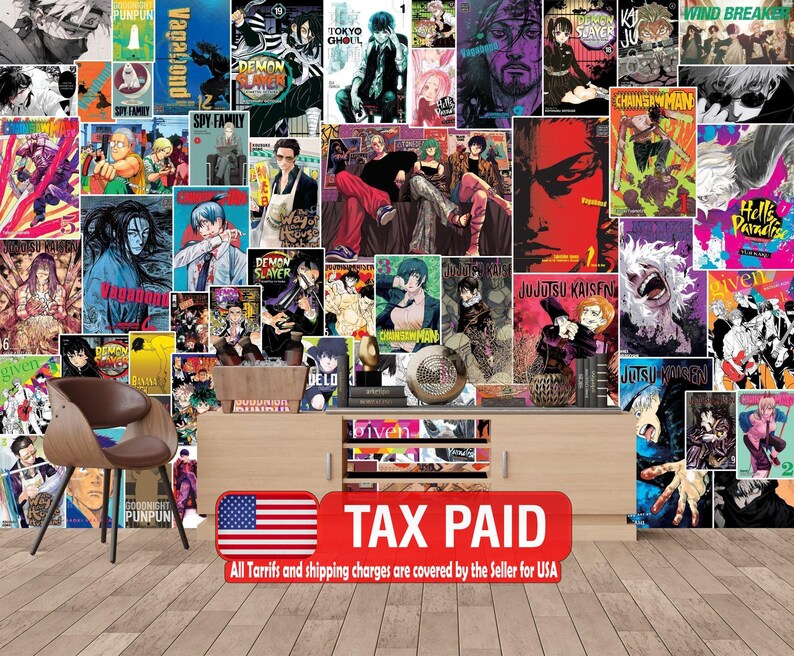 Anime Manga Collage Wallpaper, Hand-Drawn Comics Mural