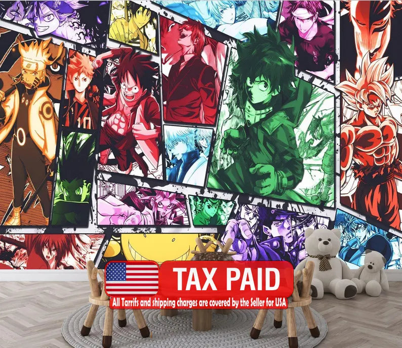 Anime Manga Collage Wallpaper, Hand-Drawn Comics