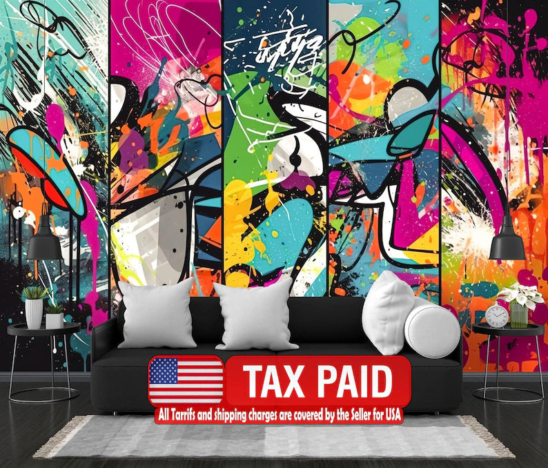 Colorful Graffiti Splatter Wallpaper Mural, Easy-Install