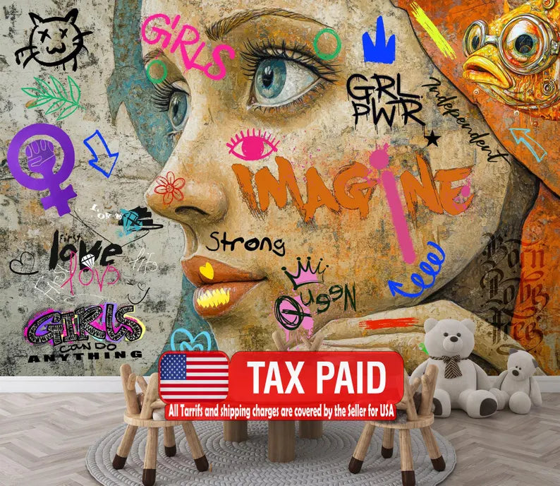 Wallpaper, Graffiti Girl Mural – Feminine Street Art Wallpaper
