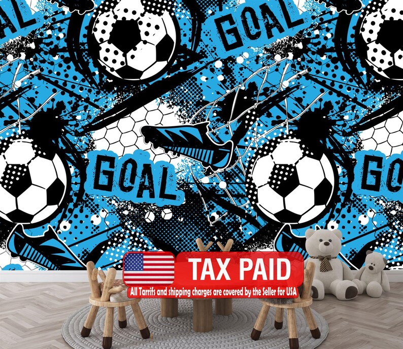 Football Soccer Mural, Boys Room Decor