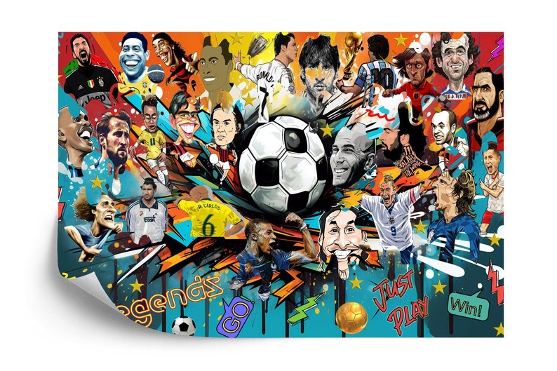Football Legends Wallpaper Mural, Boys Room Decor