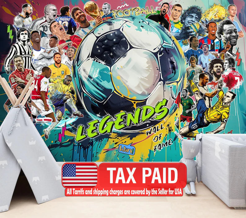 Football Soccer, Legends Wallpaper Mural, Boys Room Decor