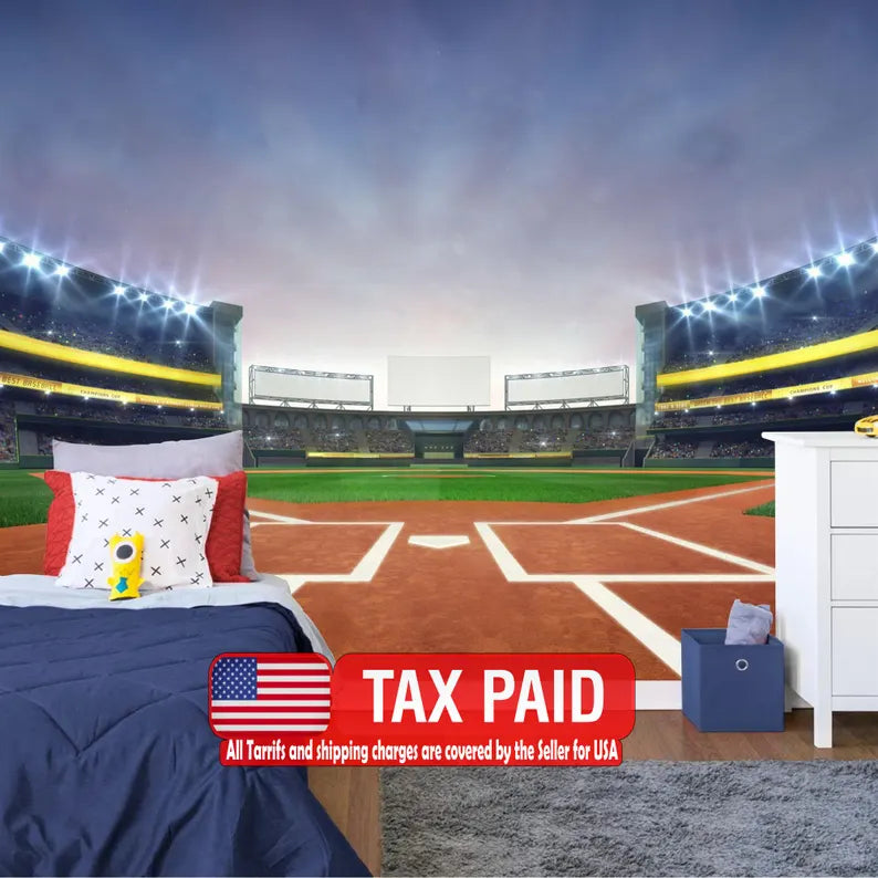 Baseball Stadium Wallpaper Mural Kids Room Decor - main product image