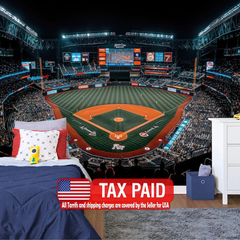 MLB Stadium Mural, Baseball Art Print, Kids Room Decor