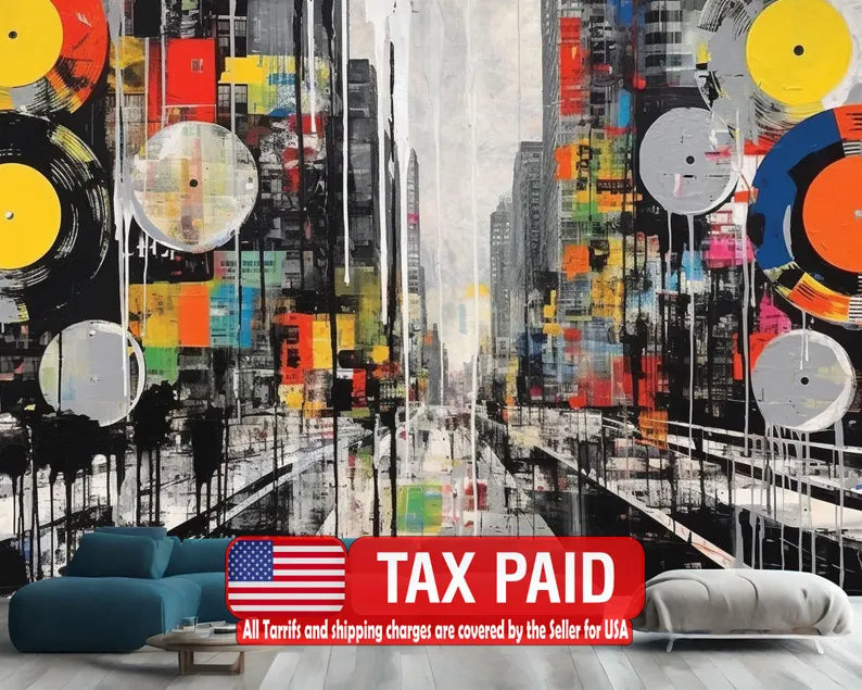 Grunge Vinyl Records Pop Art Wall Mural Art Print